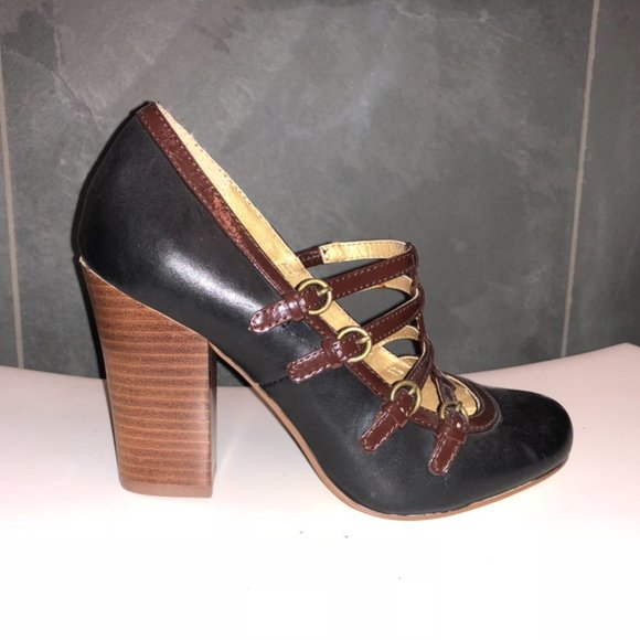 Seychelles, new mary janes, black and cognac, size 6 - Picture 2 of 7